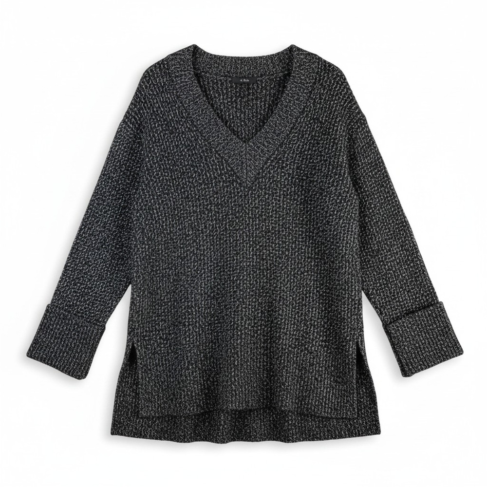 NWT Athleta Shasta V Neck Sweater Wool Blend Black Marl S Oversized Gorpcore